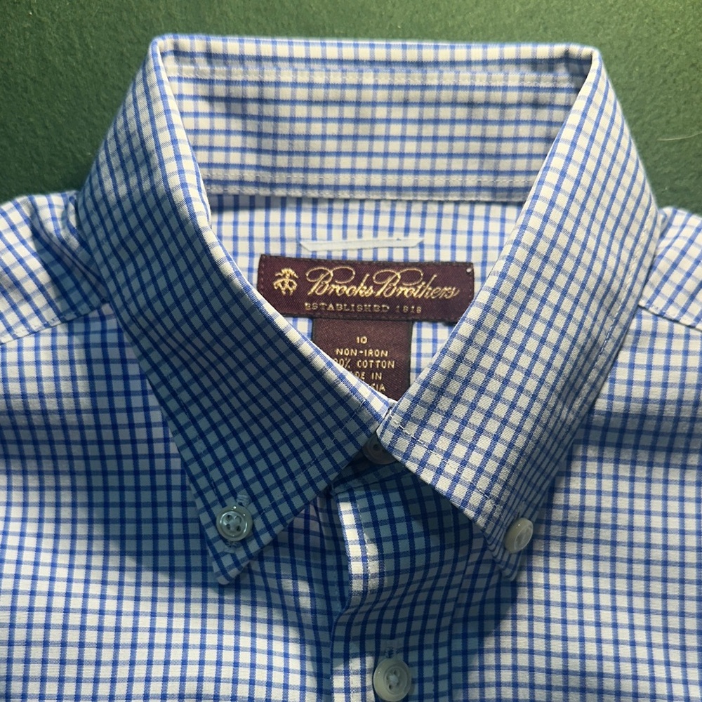 Brooks Brothers White and Blue Plaid Boy’s long sleeve Shirt, size 10